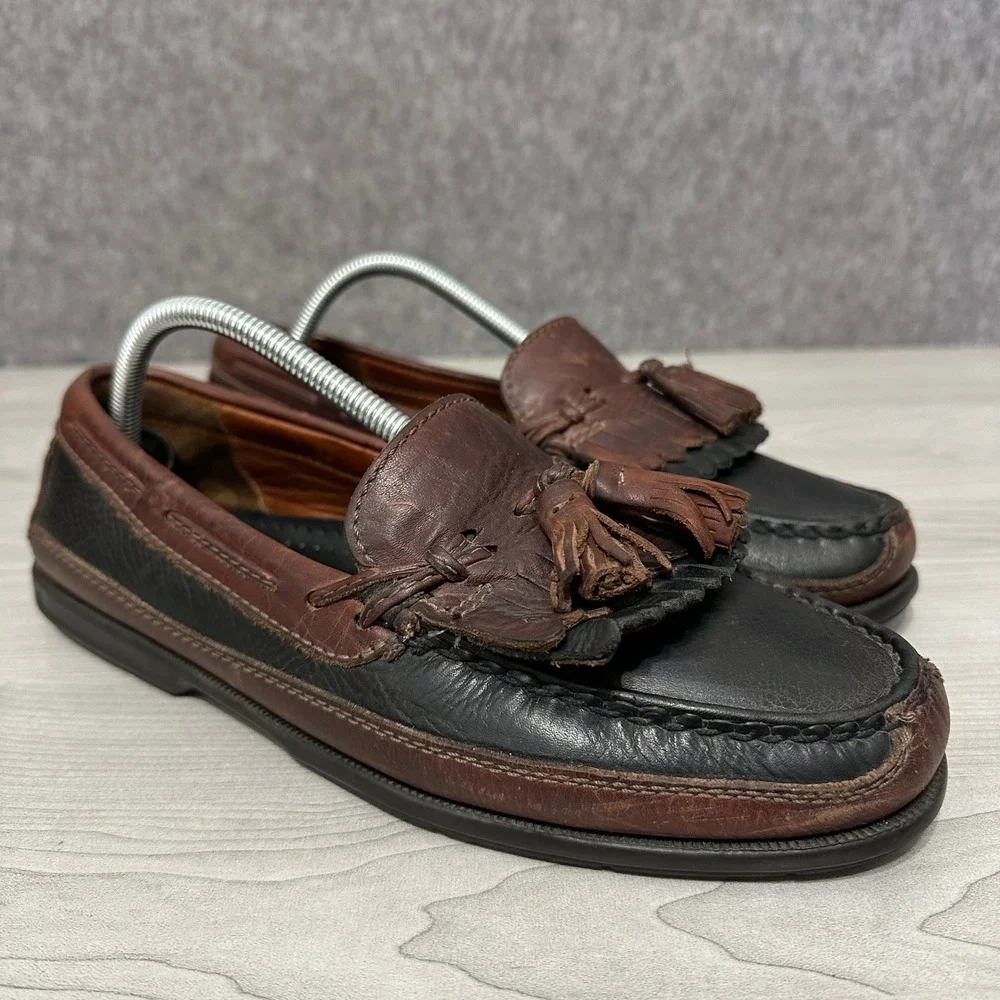 Johnston & Murphy Aragon II Kiltie Tassel Loafers Mens 10 Black Brown Leather
